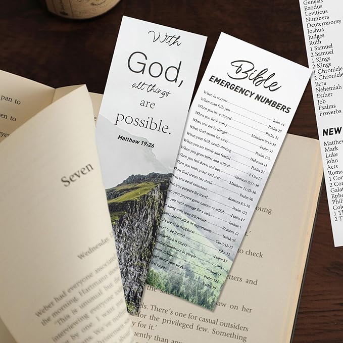 VANRA 20 Pack Books of The Bible Bookmark + 20 Pack Bible Emergency Numbers Christian Bookmarks Bulk Large Print Book Markers for Reading Religious Church Gifts for Prayers Women Men