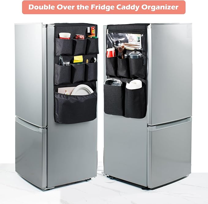Dorm and office Double Over the Fridge Caddy Organizer -Fridge Caddy Organizer - College Dorm Room Essentials for College Students Boys, Girls - 12 Pockets Flatware Organizers and Storage