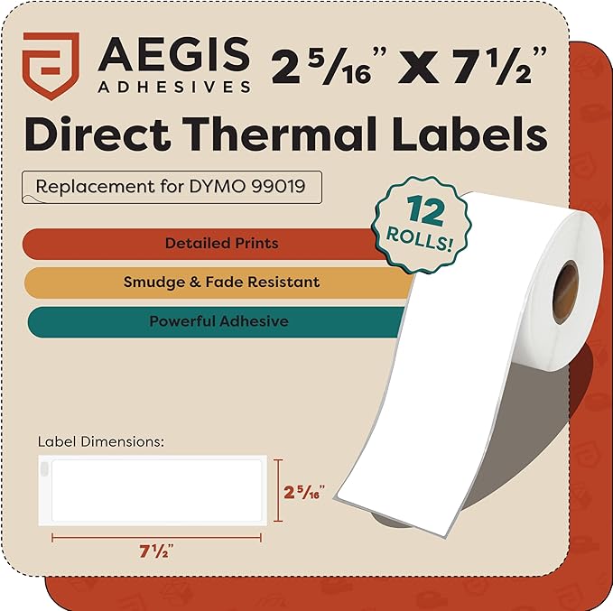 Aegis Adhesives - Replacement for DYMO 99019 (12 Rolls, 1800 Labels) - 2 5/16" X 7 1/2" Direct Thermal Internet Postage Labels - Compatible with DYMO LabelWriter 450, 450 Turbo, 4XL (Not 550, 5XL)