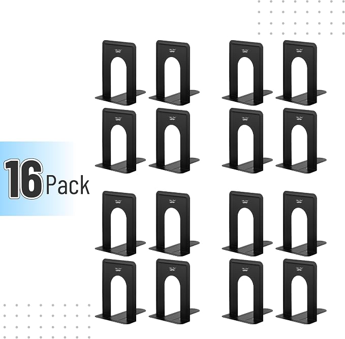 Mr. Pen- Book Ends, Black, 16 Pack, Heavy Duty Metal Bookends for Shelves, Book Holders for Shelves, Metal Bookends