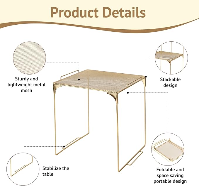 Locker Organizer Shelf Stackable Extra Locker Shelf for School Locker Organizer Storage Cabinet Accessories Suitable for School, Office, and Home use (2, Golden)