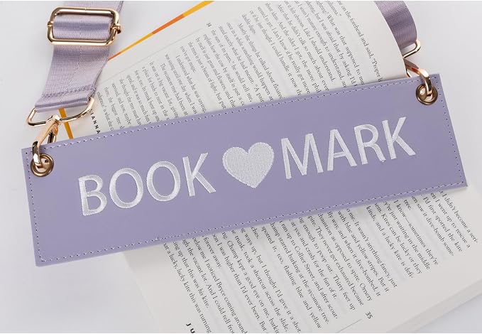 10 Inch Detachable Strap Bookmark,Embroidered Leather Bookmarks for Women,Unique Cool Funny Bookmarks Carrier for Women,Readers,Book Lovers (Purple)