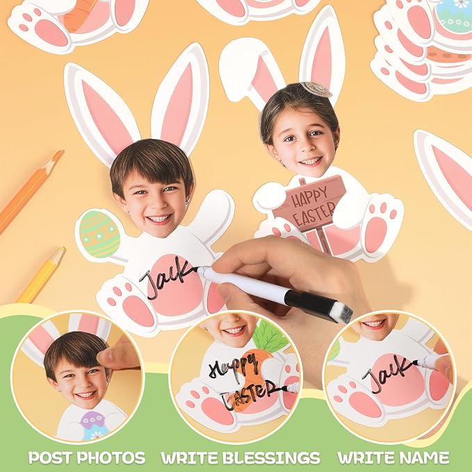 60Pcs Easter Bunny Paper Cutouts Bulletin Board Decorations White Rabbit DIY Photo Picture Crafts Cutouts Happy Spring Bunny Classroom Supplies for Kids School Chalkboard Home Birthday Wall Decor