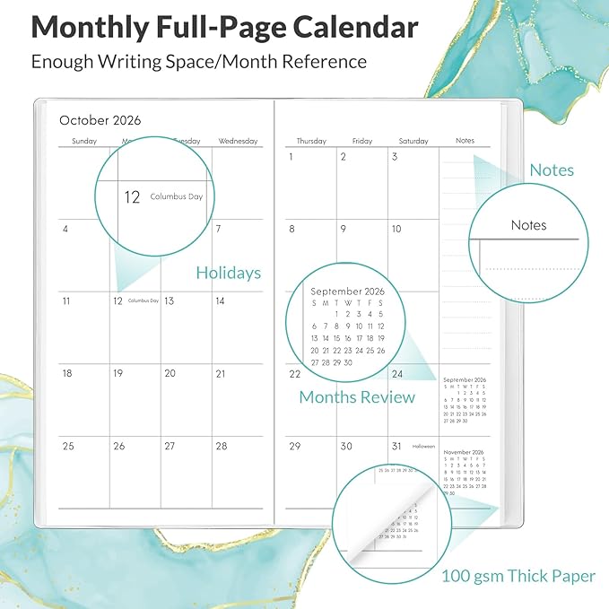 Phyxin Pocket Calendar 2025-2027, Two Year Pocket Planner - Runs From Jul 2025 Until Dec 2027, Small Size Planner - 6.7" x 3.7", Small Calendar for Easy Organizing, Marble