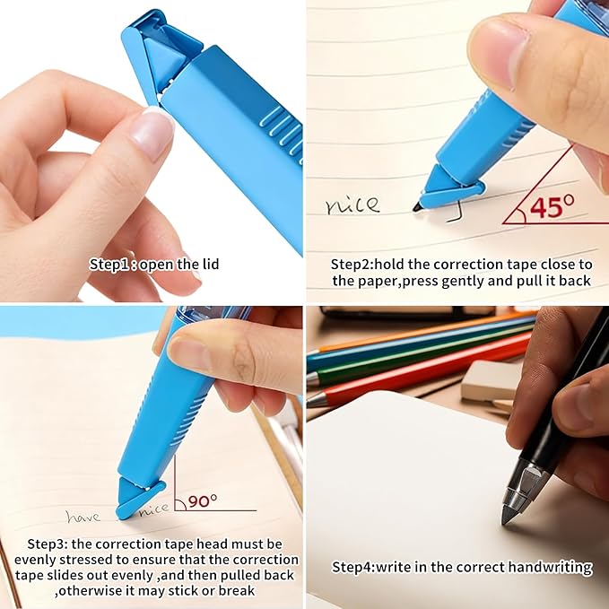 5-Pack Correction Tape Pen, 5mm Wide White Out Tape Roller with Adjustable Core, Smooth Grip Correction Eraser Pen for School Student Office Supplies, 19.69ft Each, Instant Dry & Stretch Resistant