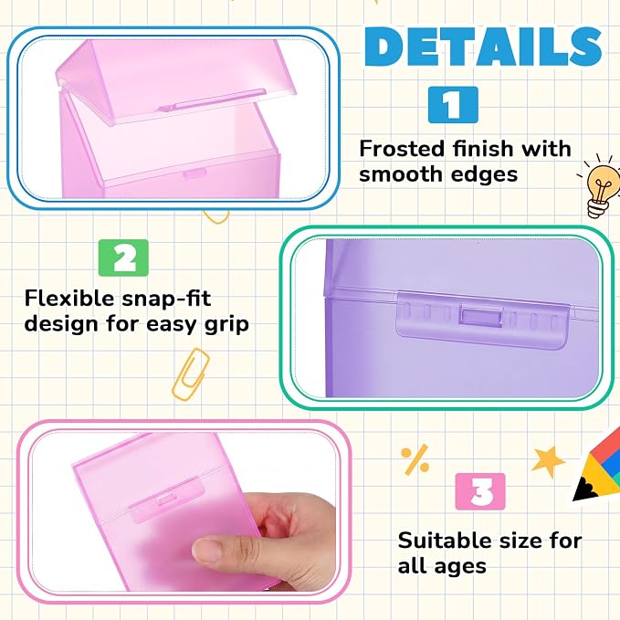 Clabby 2 Pcs Plastic Crayon Organizer Case for 24 Count Crayons Kids Art Supply Storage Box with Lid, Portable Holder for Classroom Home Travel, Fits Standard 24-Pack Crayon (Purple,Pink)
