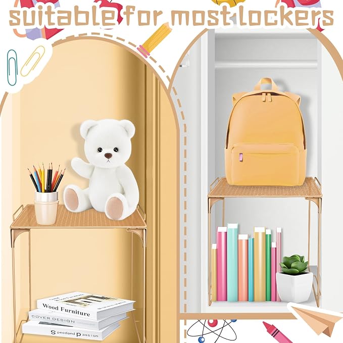 Demonwer Locker Organizer Shelf Brown Stackable Extra Locker Shelf Storage Cabinet Accessories for Back to School Office Home Gym Supplies