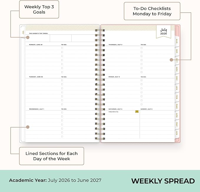Blue Sky Day Designer 2026-2027 Weekly and Monthly Academic Year Planner Calendar, July 2026 - June 2027, 5" x 8", Flexible Cover, Wirebound, Storage Pocket, Includes Stickers, Smitten