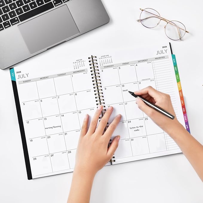 Appointment Book 2026-2027 - Planner 2026-2027, 9" x 11", July 2026 - June 2027, Daily Hourly Planner with 30-Minute Interval, Weekly & Monthly, Colorful Monthly Tabs, Inner Pocket - Black