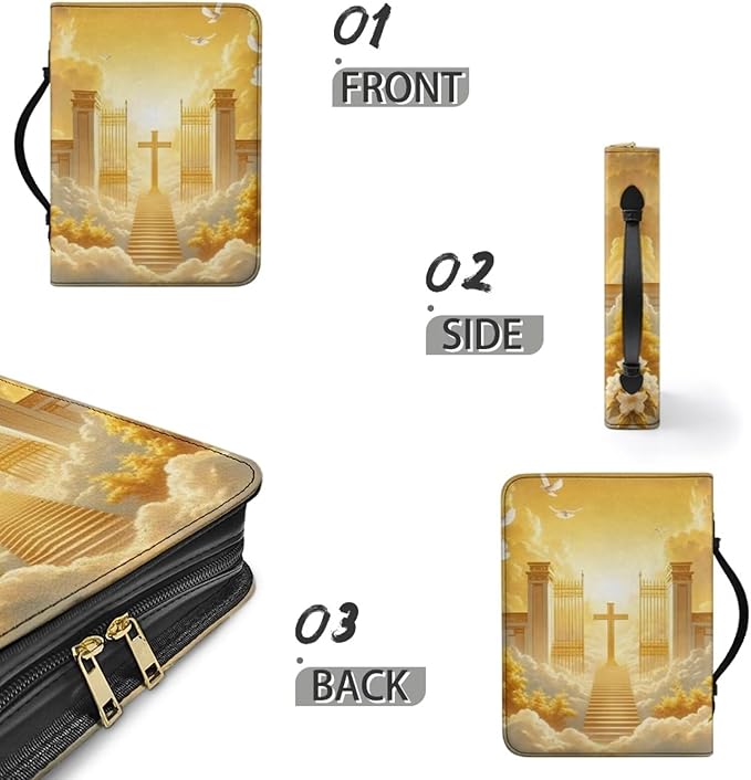 Bible Cover Case for Women Girls Personalized Leather Bible Bag with Name or Text Custom Medium Bible Cases for Woman (The Cross of Heaven) Book Cover