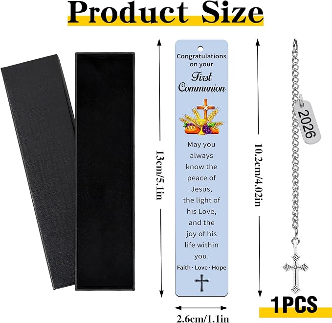 First Communion Bookmark Gifts - 1st Holy Communions Favors for Girls Boys Christian Catholic Metal Book Marks with Cross Favors for Kids Women Men Reading Easter Birthday Accessories