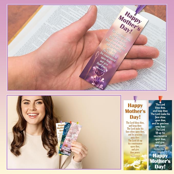 Dispowreath 60 Pcs Religious Mother's Day Bookmark Numbers 6: 24-26 Church Mother Bookmarks Christian Exchange Gifts for Kids Adult Church School Classroom Prizes Party Favors