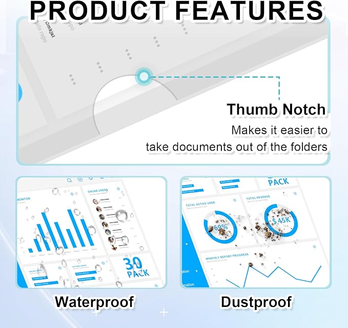 HOUYEE 30 Pack Heavy Duty Clear Document Folders, L-Type Plastic File Folder Sleeves, Project Folders Paper Sheet Protectors for 8.5" x 11" Letter Size, for Home, Office, and School Use