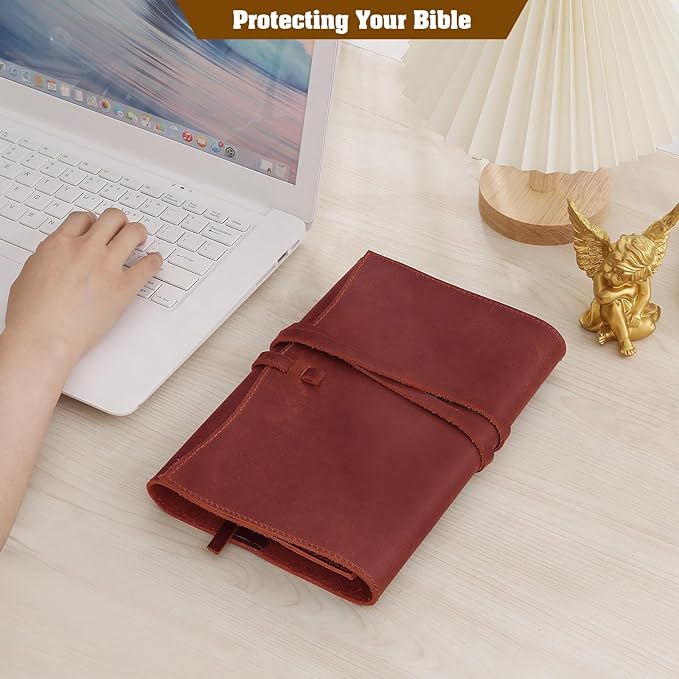 Jack&Chris Leather Bible Cover, Leather Book Cover for Men and Women, Bible Holder Strap Bible Cover Gifts, JC61-12L