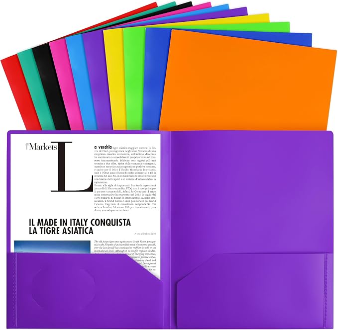 Feosky 10pcs Plastic Folders with Pockets, Heavy Duty Plastic Two Pocket Folder, File Pocket Folders for Office and School, Letter Size（Blue）
