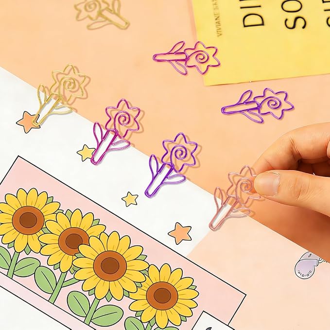 ELANE 36 pcs Paper Clips Bookmarks Dispenser Bookmark Memo Clip for School Teacher Office Supply Student Stationery. (Colorful-Sunflowers)