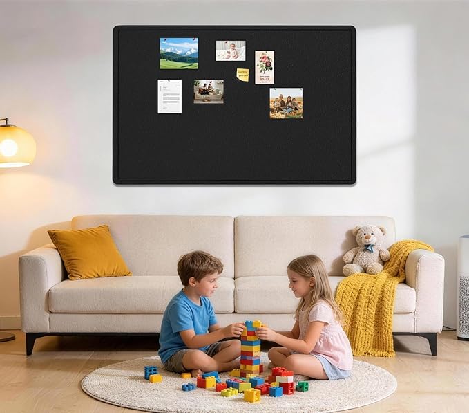 Large Bulletin Board - 60 X 36 inches Cork Board with 30 Pushpin, 5' x 3' Cork Board for Walls Pin Board, Self-Adhesive Felt Board Vision Board Foldable Photo Board for Wall - Black