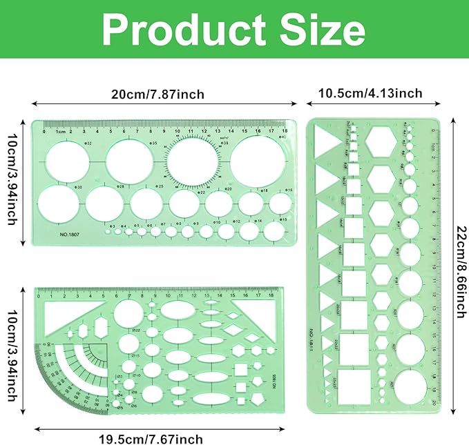 3 PCS Circle Template Clear Green Plastic Scale Drafting Digital Drawing Set Geometric Drawings Stencils Rulers Suitable for School Office Supplies (Style3)