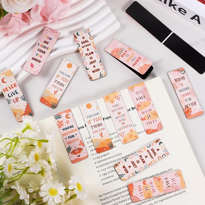 Wxiben Motivational Magnetic Bookmark Gifts - 30 Pcs Boho Inspirational Book Mark Magnets Retro Positive Bookmarks Magnetic Affirmation Book Markers Page Clip for Women Students Teachers Reading Gifts
