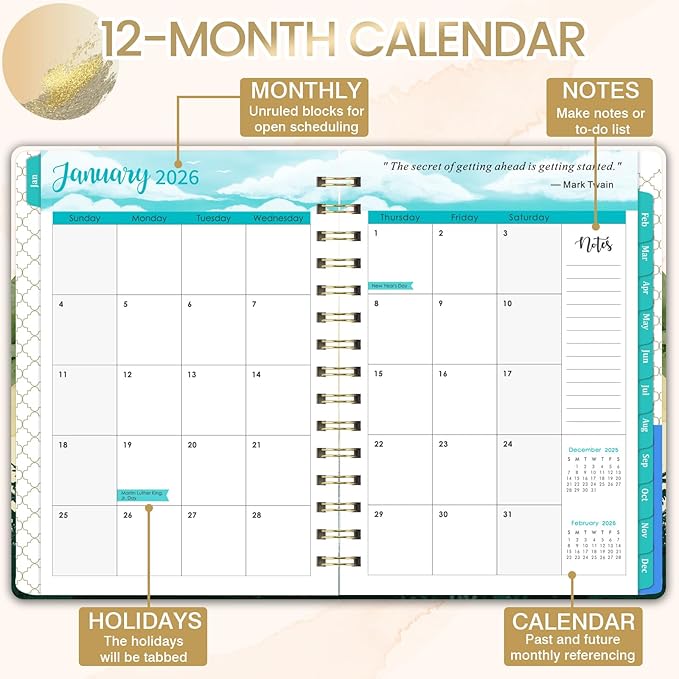 2026 Planner - 2026 Planner Weekly and Monthly from JAN. 2026 - DEC. 2026, 6.4" x 8.5", 2026 Calendar with Monthly Tabs, Sturdy Cover, Premium Paper, Strong Twin-wire, Back Pocket, Elastic Closure
