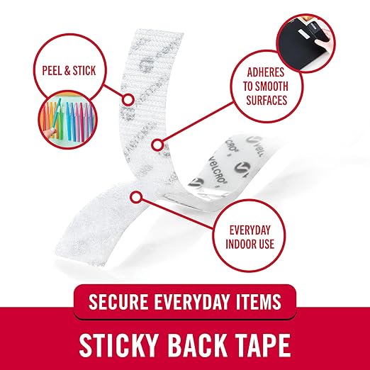 VELCRO Brand - Sticky Back Hook and Loop Fasteners | Perfect for Home or Office | 3 1/2in x 3/4in Strips | Pack of 4 | White (VEL90076)