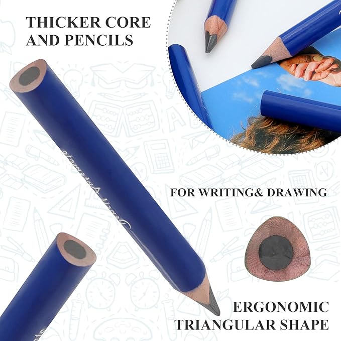 Suitable for 2-6 years old short triangle grip thick pencil 8 3.5-inch preschool children handwritten drawing mini wooden pencils (Dark blue, 5mm thick core)