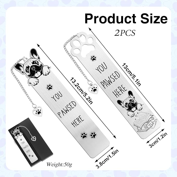 French Bulldog Dog Bookmark Gift - Shejdgart 2PCS Funny Bookmark for French Bulldog Lovers Pet Owners, Cute Dog Mom Book Mark Birthday Gifts for Puppy Lovers Bookworm Women Friends Coworker Men