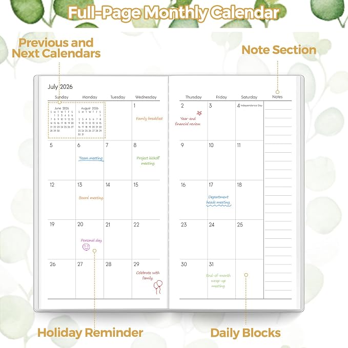 SKYDUE Pocket Calendar 2026-2028, Pocket Monthly Planner Jul 2026 - Dec 2028 for Purse, 6.7" X 3.8" 30-Month Small Planner, Academic Year Calendar, Compact Design with Plastic Sleeve