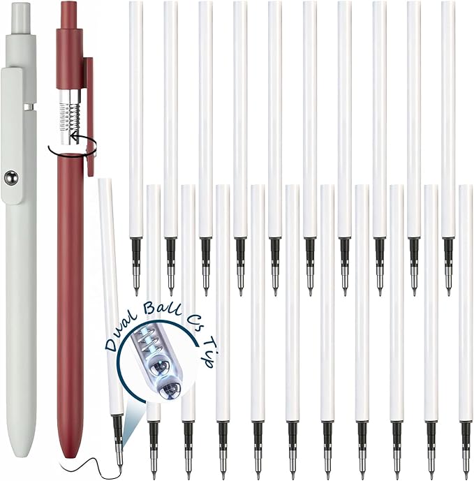 Epakh 20 Pack Gel Pens Refills Bulk 0.5mm Dual Ball Cs Tip for Click Pens Retractable Gel Pen Refills, Quick Dry Smooth for Writing Journaling Taking Notes School Office Home Supplies(Black Ink)
