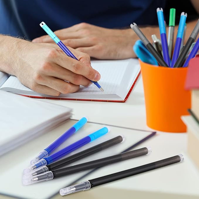 Zonon 24 Pcs Erasable Pen Refills 0.7 mm Gel Ink Refills Medium Fine Point Erasable Pens Lead for Writing Planner and Crossword Puzzles(Black, Blue)