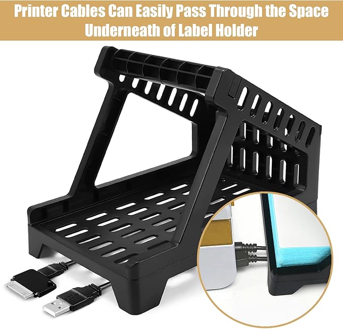 Ctemnpho Large Label Holder for Rolls and Fan-Fold Labels, Basket, Stand Desktop Printer Accessory for Home, Office (Black, Large)