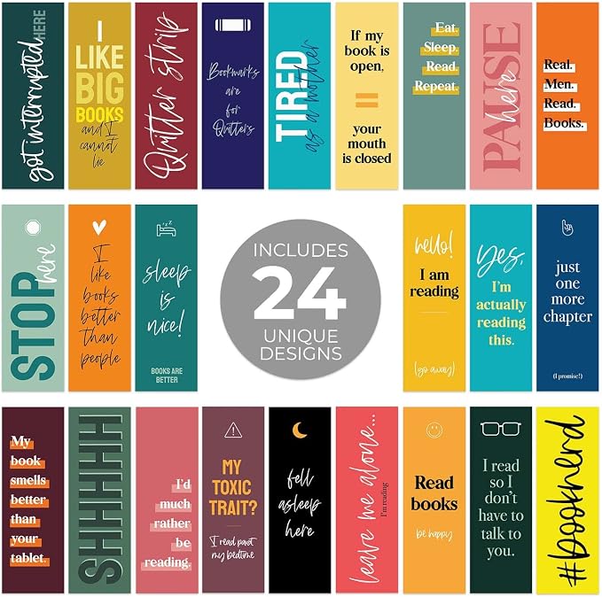 Snarky Bookmarks / 2" x 6" Hilarious Paper Bulk Pack Quotemarks / 24 Motivational Bookmarks Set/Funny Book Lover Bookmark Present/Made in The USA