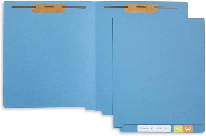Blue Summit Supplies 50 Blue End Tab Fastener File Folders - Reinforced Straight Cut Tab - Durable 2 Prongs - Organize Standard Medical Files, Receipts, Office Reports - Letter Size, Blue, 50 Pack