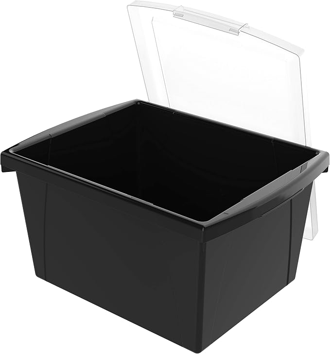 Storex 4 Gallon Storage Bin with Lid – Plastic Classroom Organizer for Books and Supplies, Black, 6-Pack (61427C06C)