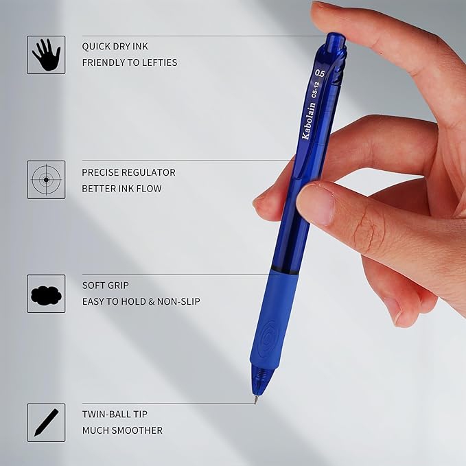 8Psc Blue Ink Gel Pens, 0.5mm Retractable Ballpoint, Fine Point Smooth Pens with Soft Grip, Office&School Supplies for Writing