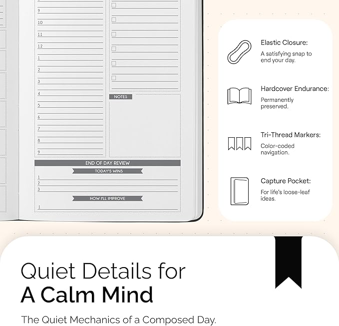 Panda Planner Classic A5 Daily Planner 2026 - Undated Quarterly & Productivity Planner with Hourly Schedule, To Do List, Daily Journal, Goal Planner, Habit Tracker & Gratitude Organizer – Black
