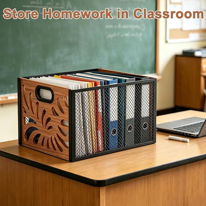 Wood File Box,Hanging File Organizer Box,Portable Files Storage Boxes,Decorative Filing Boxes Bin for Letter Size,Desktop Files Folder Organizer for Home Office School Desk Cabinet