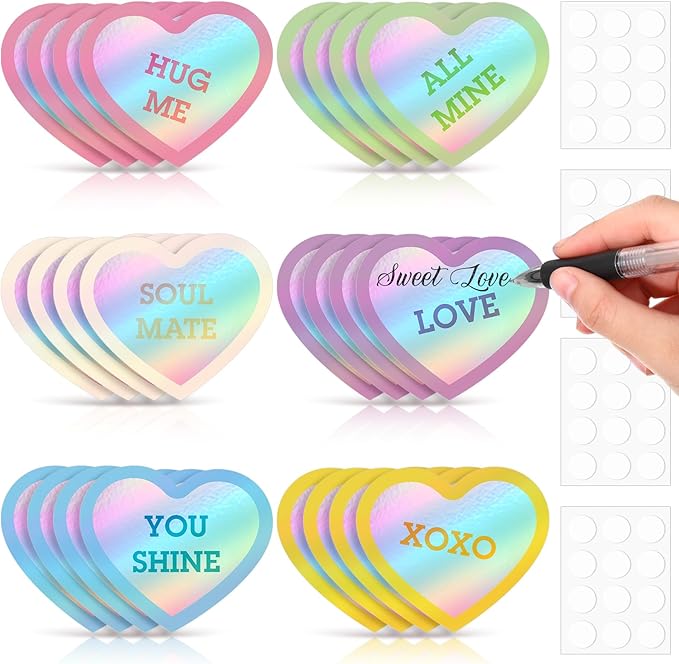 TaoBary 24 Pcs 7.08 Inch Large Heart Cutouts Shiny Iridescent Valentine's Day Conversation Heart Paper Cutouts Craft Pastel Valentines Bulletin Board Decorations for Classroom Poster Wall Party Decor