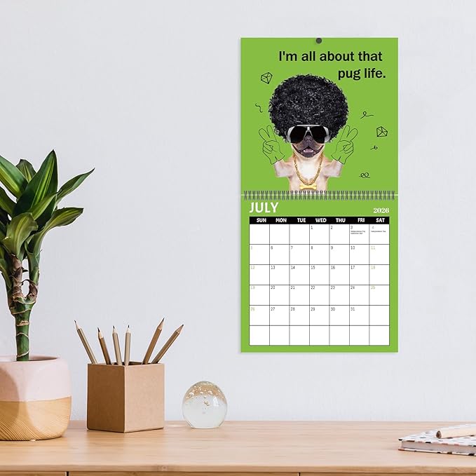 JAPBOR Funny Dog Joke Pun Calendar - 2PCS 2026 Dogs Themed Wall Calendar, 12 Months Hanging Planner with Thick Paper, Animals Weekly Monthly Home Office Organizer for New Year Christmas Gifts (11" x 11")