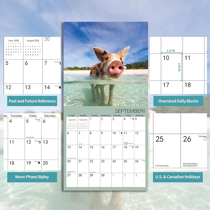 2026 Wall Calendar, Pig Calendar 2026,PIG Monthly Wall Calendar, 12" x 24" Open,Family Planner Calendar, Home & Office Organizer,Hangable