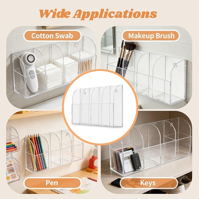 4 Case Remote Control Holder, Wall Mount Pen Holder Remote Caddy Organizer, Transparent Acrylic Storage Box for Home Office School Supply Orgaizer