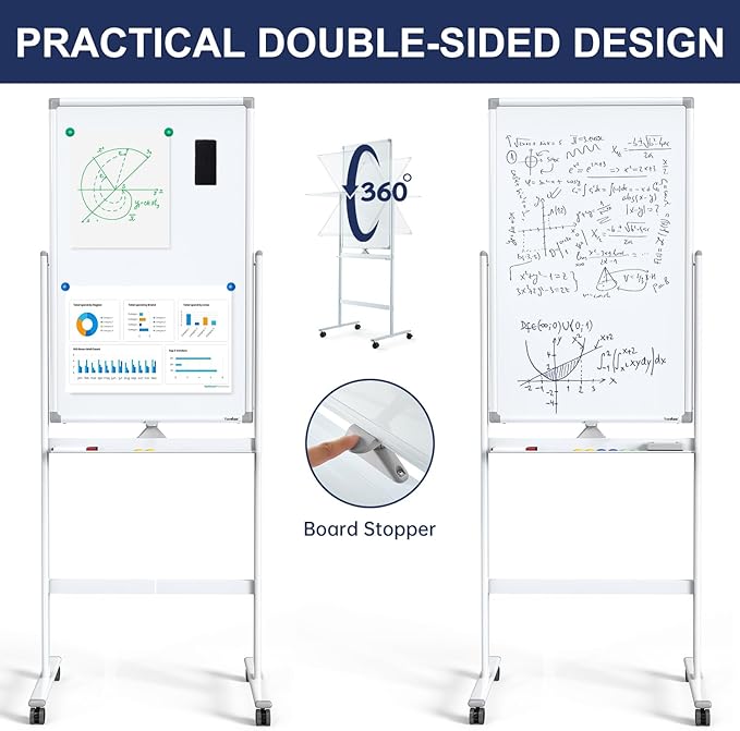Mobile Dry Erase Board on Wheels - TANKEE 40 x 24 Magnetic Double Sided Whiteboard Easel, Large Reversible Rolling White Board with Aluminum Frame Standing for Office, Home, Classroom