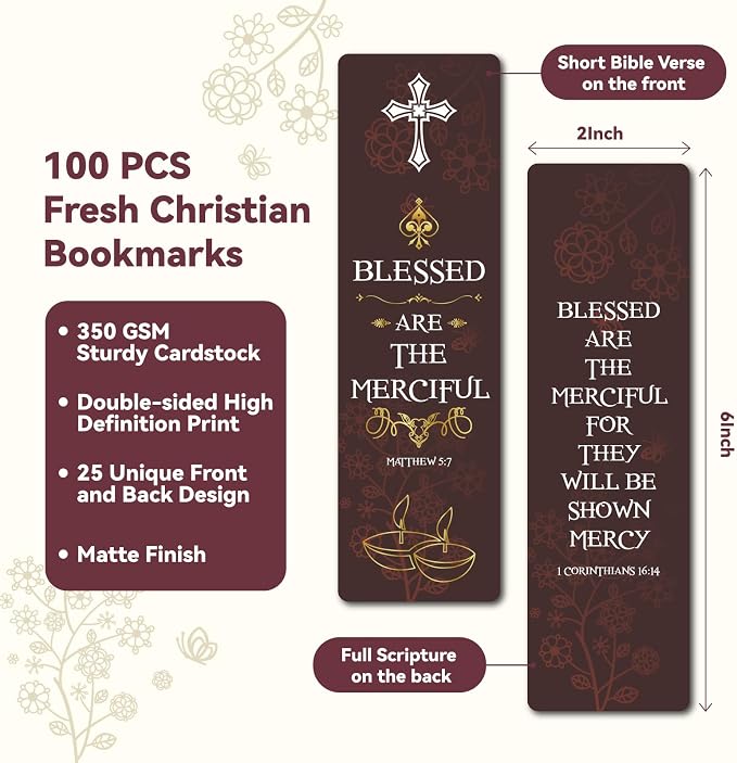 100 PCS Bible Verse Bookmark, Gold Foiled Religious Bookmarks for Women & Men, Christian Gifts for Bible Study Group, Church Supplies,Easter Gift, Baptism,Confirmation Gift