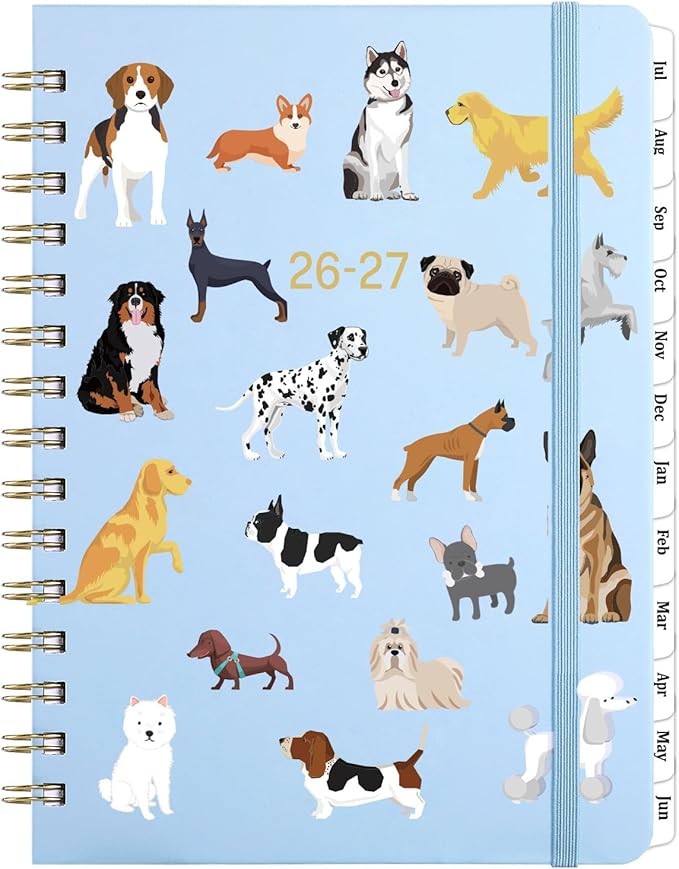 Planner 2026-2027 - Academic Planner 2026-2027, 26-27 Weekly & Monthly Planner with Tabs, Jul. 2026 - Jun. 2027, 6.5" x 8.5", Hardcover with Back Pocket + Thick Paper + Banded, Twin-Wire Binding - Cute Dogs