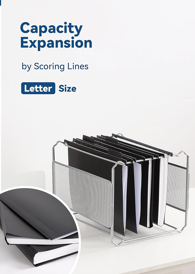 SortRax Plastic Hanging File Folders, Sturdy & Tear-Resistant, Letter Size, 12 Pack with Insertable 1/5-Cut Tabs, Black
