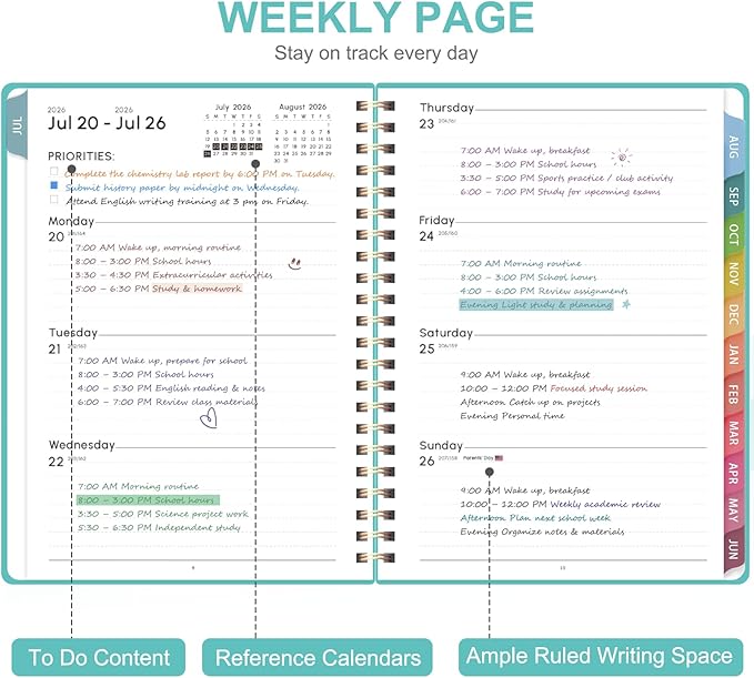Planner 2026-2027, Weekly and Monthly Academic Planner, July 2026 - June 2027, Hardcover Calendar Agenda Book for School Year Planning, School Supplies for Teacher and Student, Letter Size(8.5'' x 11'')