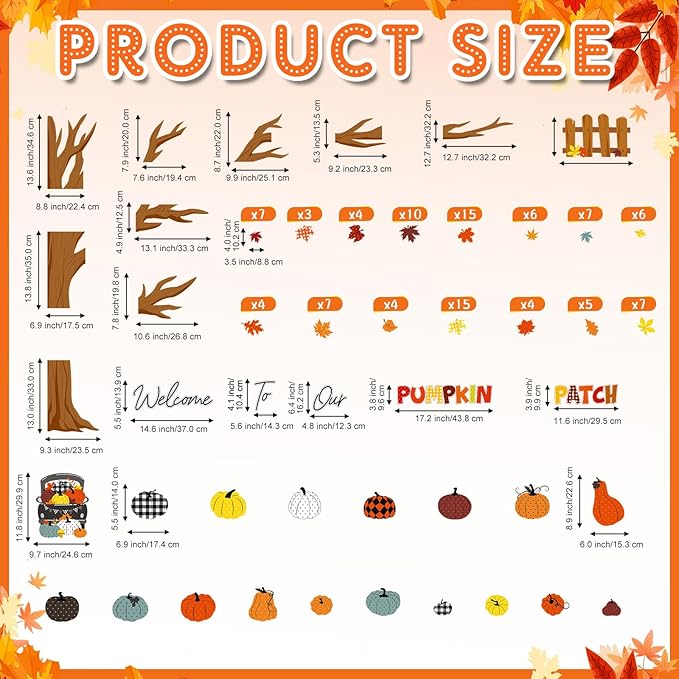 Pasimy Fall Bulletin Board Decorations Set Pumpkin Classroom Door Decor Autumn Maple Cutouts DIY Pumpkin Photo Crafts Thanksgiving Bulletin Board for Halloween Home Office Wall Supplies(Vintage)