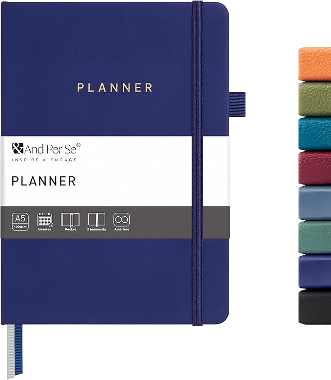 And Per Se Undated Weekly Planner 2026, A5 size Leather Hardcover Planner with Goals & Habit Tracker – ADHD Planner & Productivity Journal (Royal Blue)