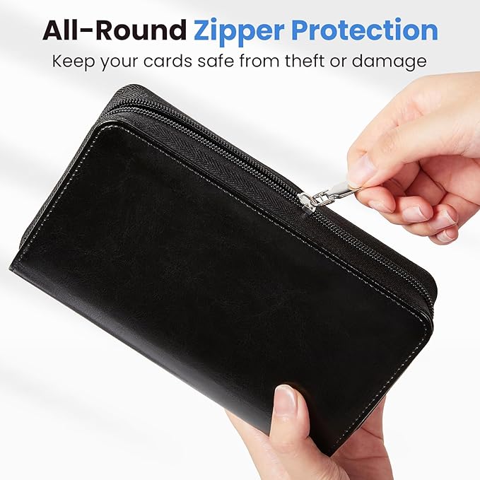 Sooez Zip-Enclosed Business Card Holder Organizer, Professional Credit Card Case Book for Women Men, 240 Capacity, Premium Vegan Leather Gift Card Organizer Storage, Business Card Wallet, Light Pink