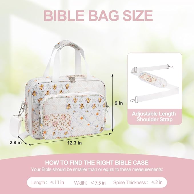 Bible Bag, Bible Cover Case for Women, Quilted Bible Cover with Shoulder Strap, Bible Bags for Women Organizer